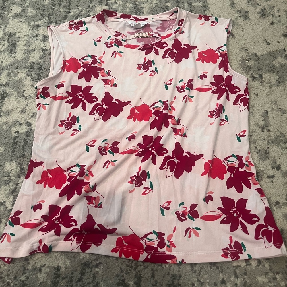 Floral Sleeveless Top - Pink and Red